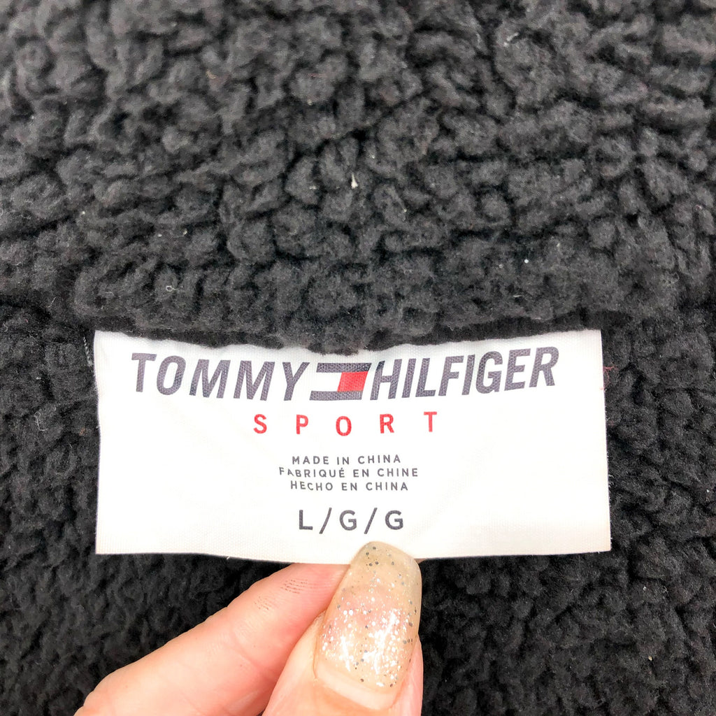 TOMMY HILFIGER SPORT Womens Reversible Track Jacket Large Red Black Sherpa NWT