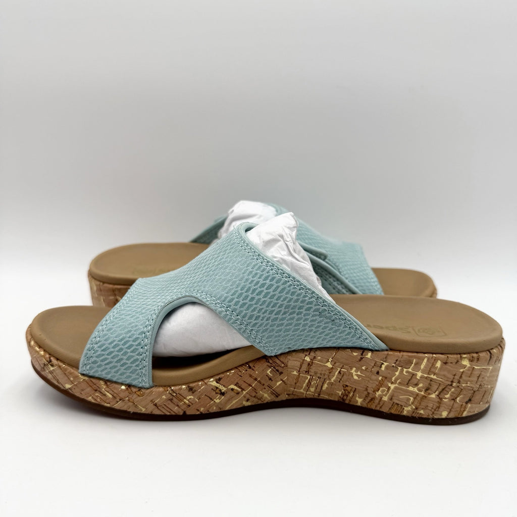 Spenco Womens Camille Wedge Sandals Size 7 B Blue NIB