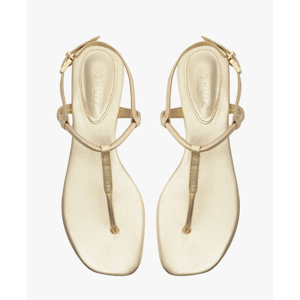 Schutz Womens Elsha Flat Sandals US 5 M Gold Leather NWOB