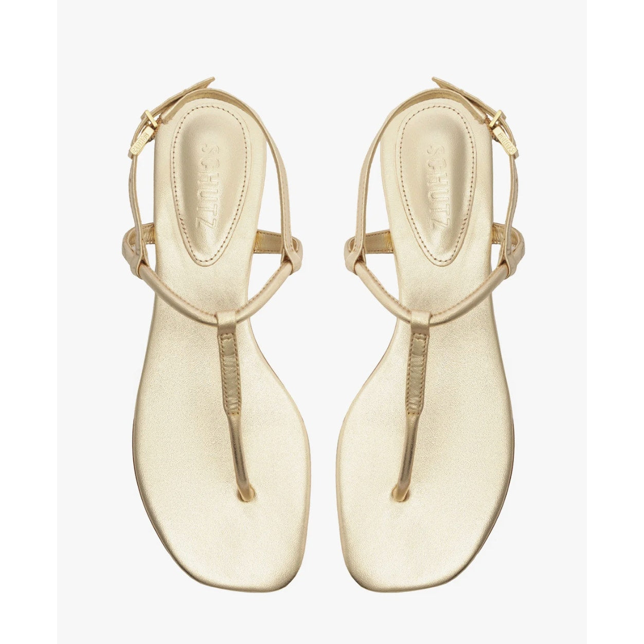 Schutz Womens Elsha Flat Sandals US 5 M Gold Leather NWOB