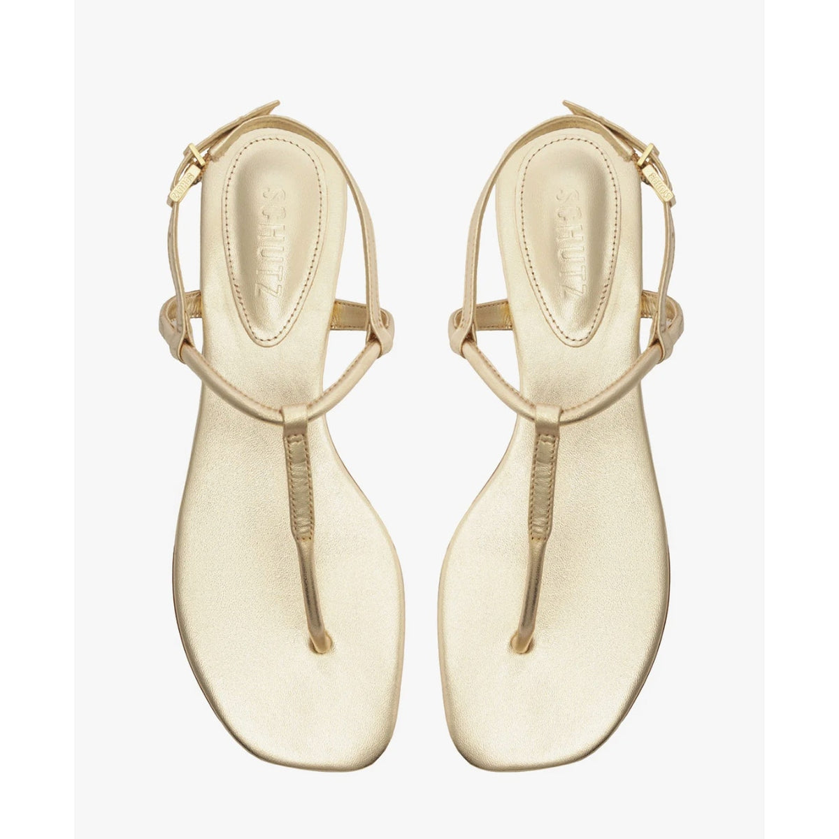 Schutz Womens Elsha Flat Sandals Size 5 M Gold Leather NWOB