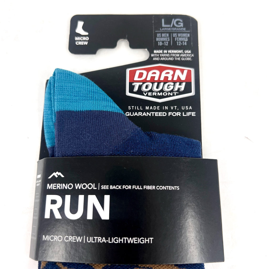 DARN TOUGH Unisex Ridge Runner Micro Crew Running Socks Large Blue Midnight NWT