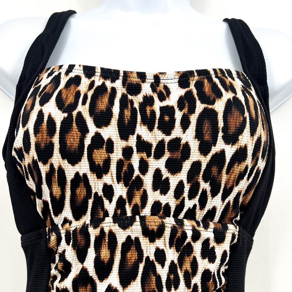 TOMMY BAHAMA Women's Island Cays Leopard One-Piece Swimsuit Size 8 Black Tan NWT