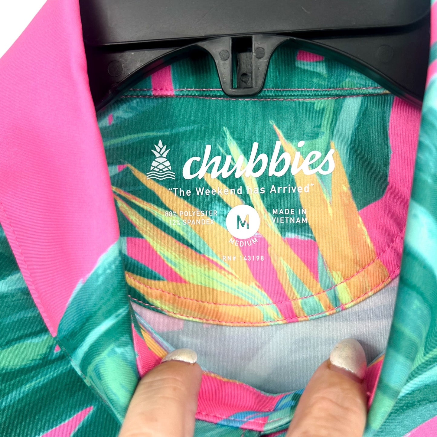 CHUBBIES Mens Performance Polo Medium Pink Birds of Paradise Short Sleeve NWT