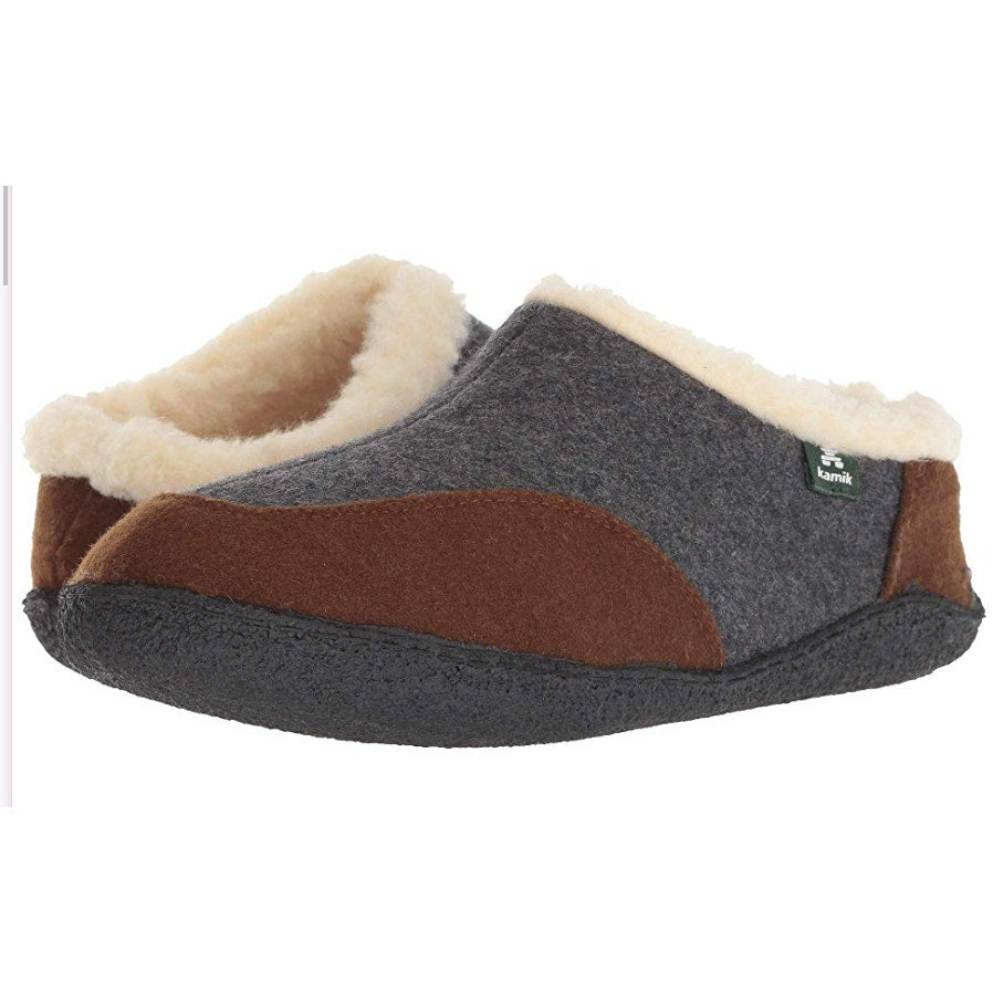 Kamik Mens Cabin Slippers Size 11 EU 44 Dark Brown Felt Microsuede NWOB
