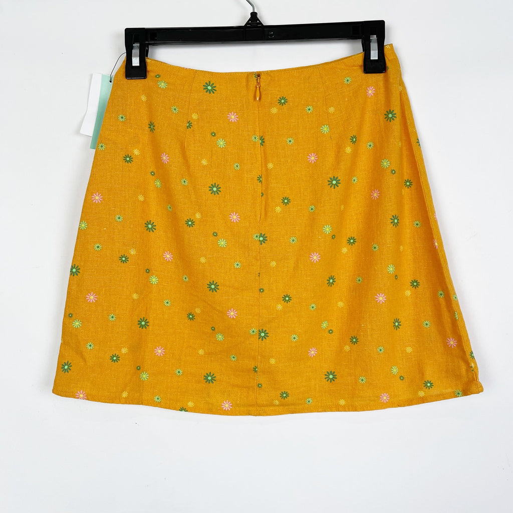 Abound Nordstrom Linen Blend Mini Skirt XS Orange Print Asterisk Floral NWT
