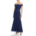 ELIZA J Women's Off The Shoulder 3D Floral Gown Size 10 Navy Blue Tie Dress NWOT