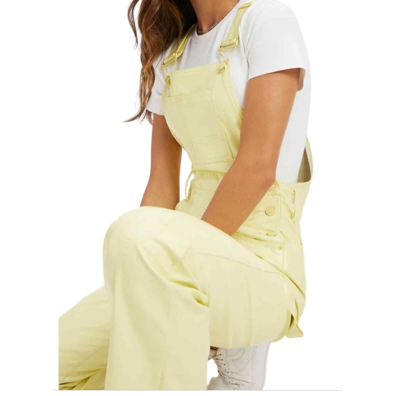 GOOD AMERICAN Better Than Leather Straight Leg Overalls US 6 Key Lime Green NWT