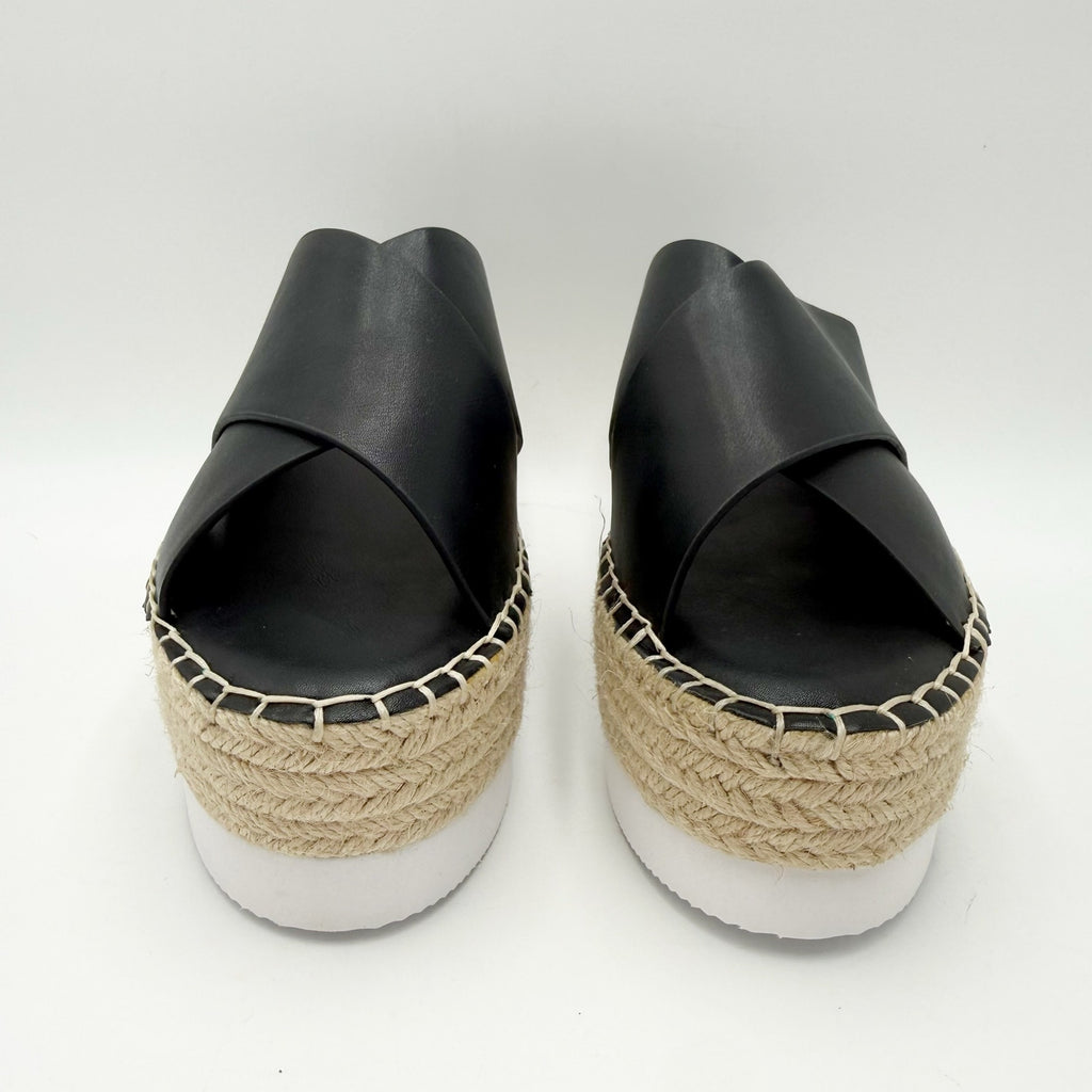 Charles David Womens Santana Wedge Sandals Size 8.5 M Black Platform Slides NWOB
