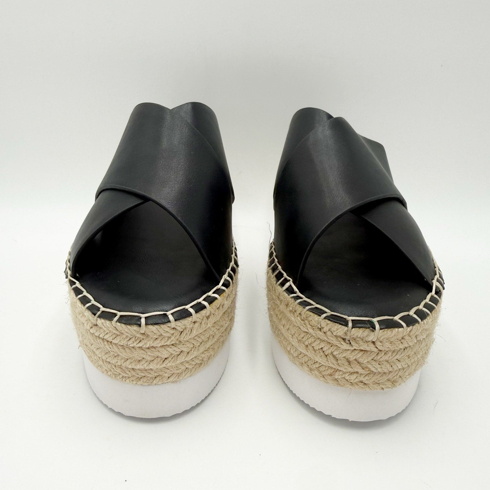 Charles David Womens Santana Wedge Sandals Size 8.5 M Black Platform Slides NWOB