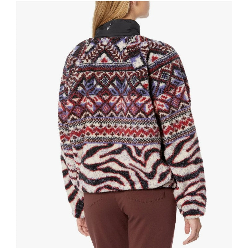 Free People Womens Rocky Ridge Fleece Pullover Jacket Small Red Purple Zebra NWT