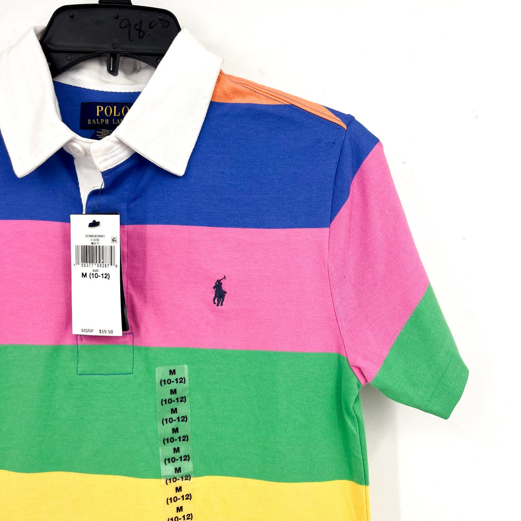 POLO RALPH LAUREN Kids Short-Sleeve Rugby Polo Shirt Medium Striped Cotton NWT