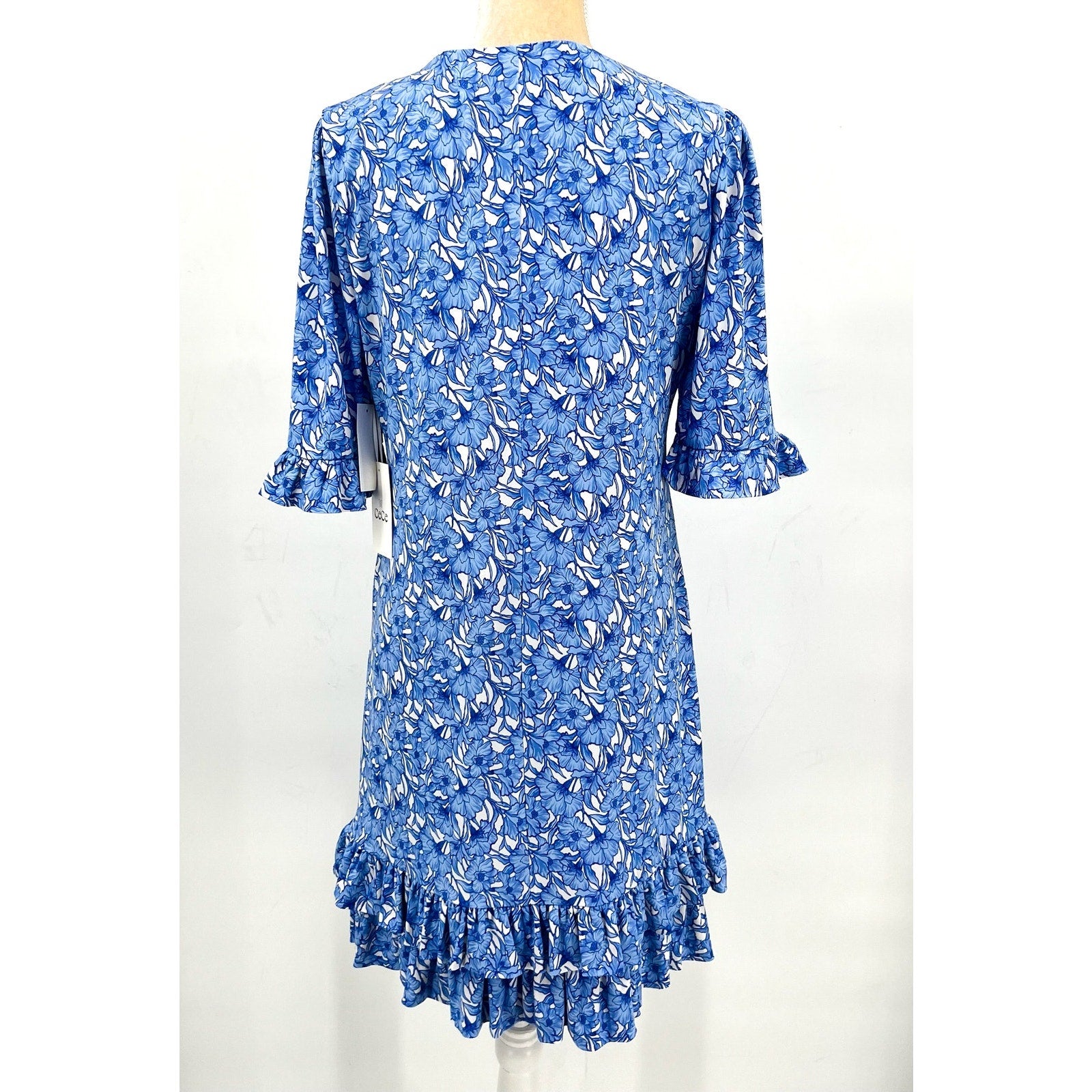 CECE V-Neck Ruffled Floral Shift Dress Medium New Ivory Floating Floral NWT