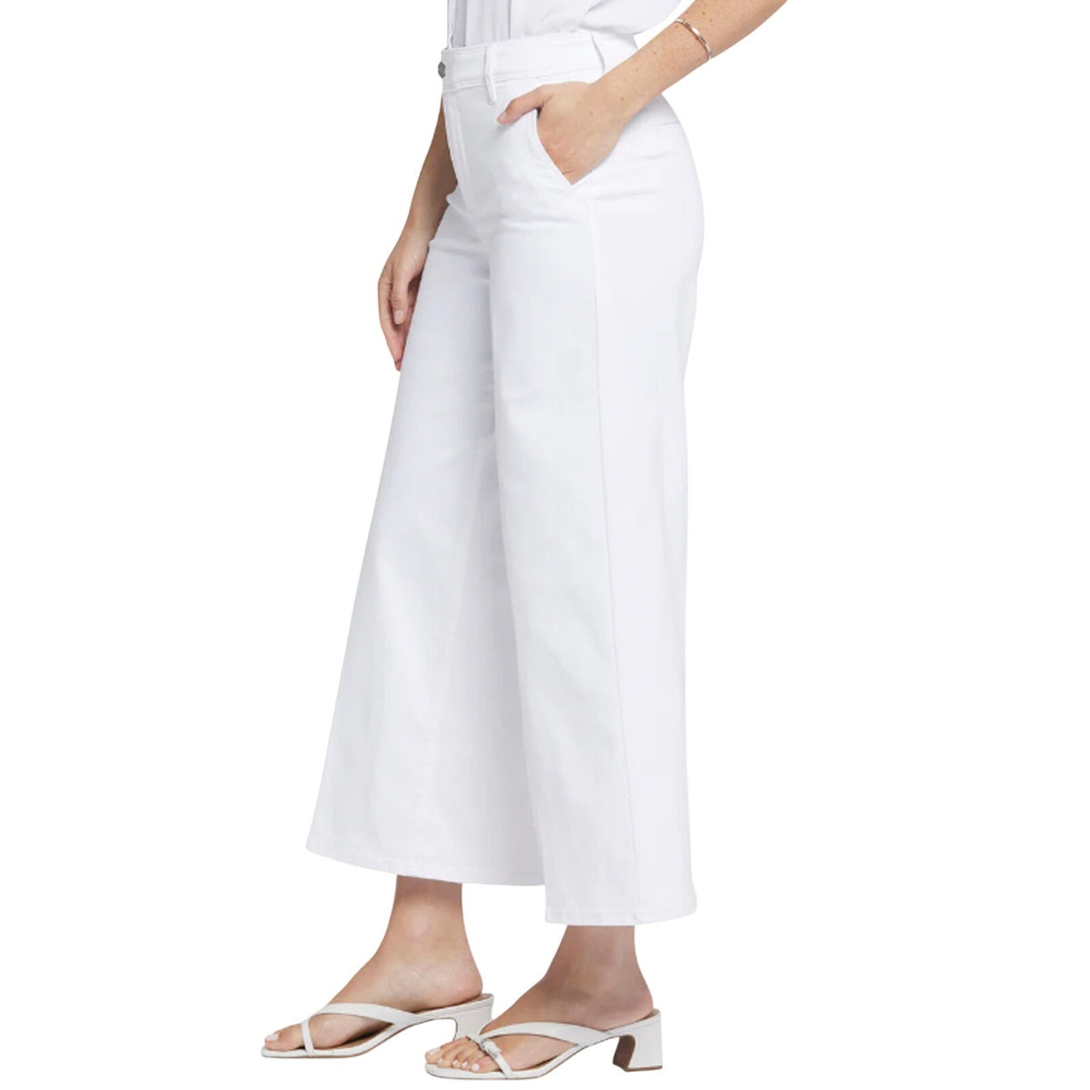 NYDJ Women's Mona Wide Leg Ankle Jeans Size 8 Optic White Denim Trouser NWT