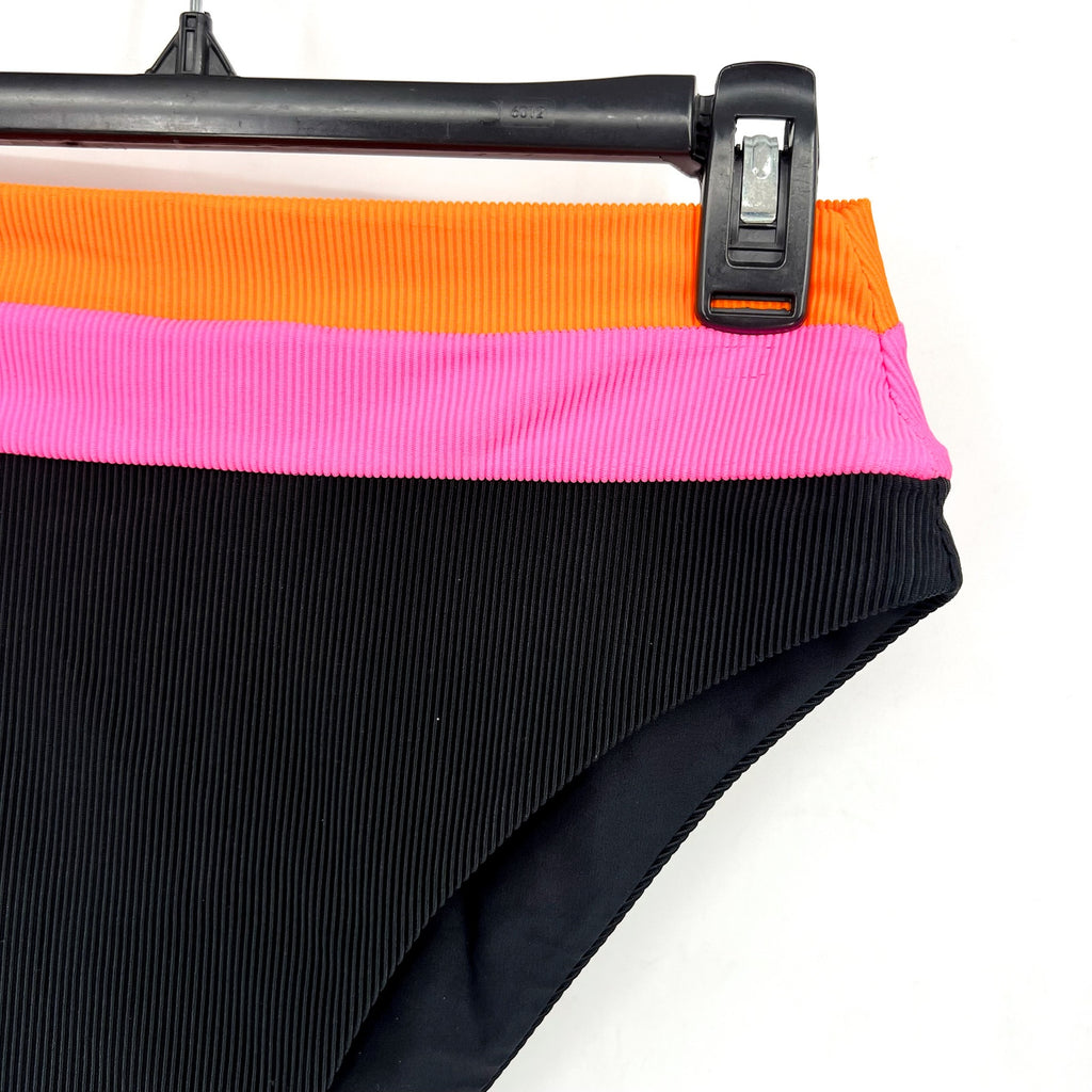 BEACH RIOT Heidi Colorblock High Waist Bikini Bottoms Medium Black Orange NWT