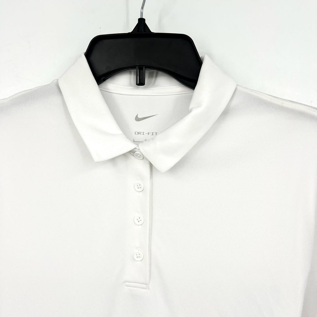 NIKE Women's Dri-FIT Victory Golf Polo Shirt Large White Short Sleeve NWT