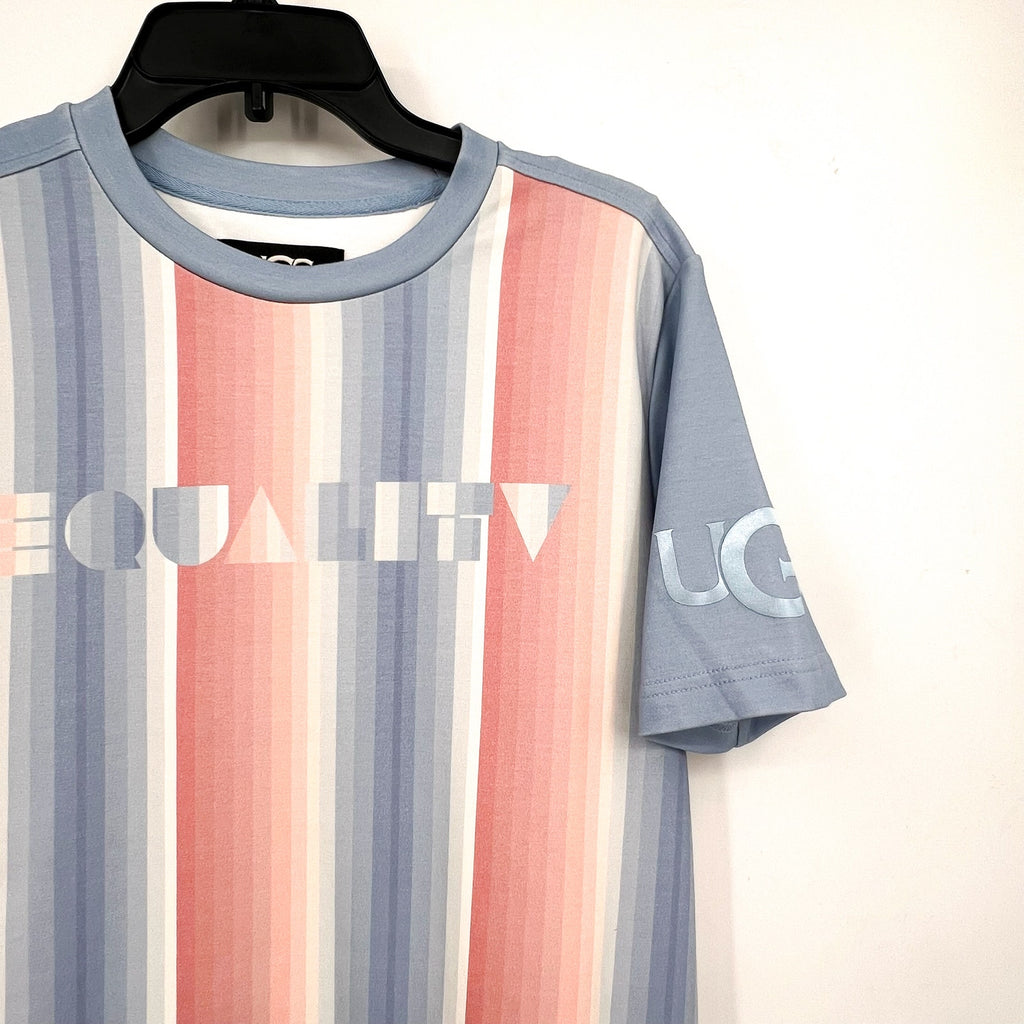 UGG UNISEX Pride Logo Equality T-shirt XXS Blue Multi Stripe Short Sleeve NWT