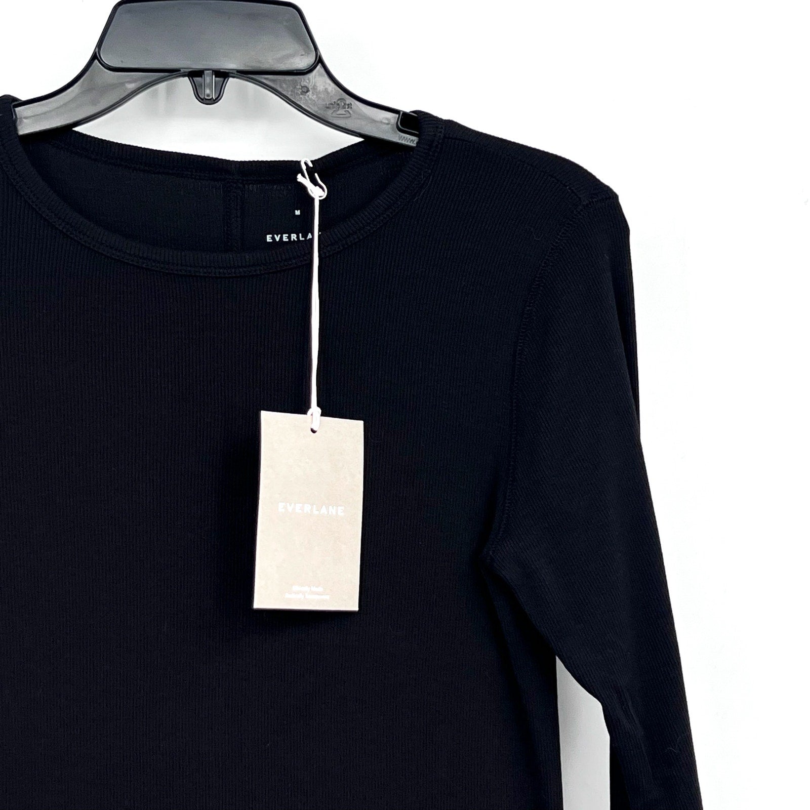 EVERLANE Womens The Luxe Rib Long-Sleeve Crew Tee Medium Black Supima Cotton NWT