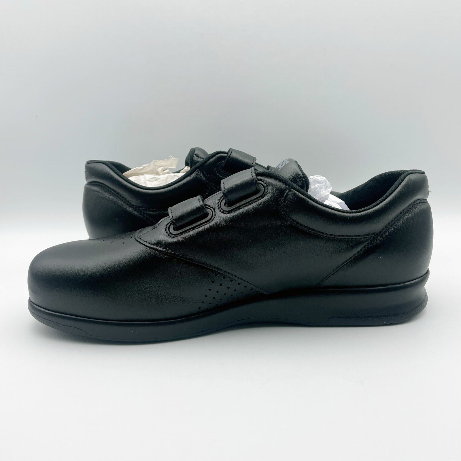 SAS Womens Me Too Adjustable Comfort Shoes US 11.5 WW EU 42 Black Leather NIB