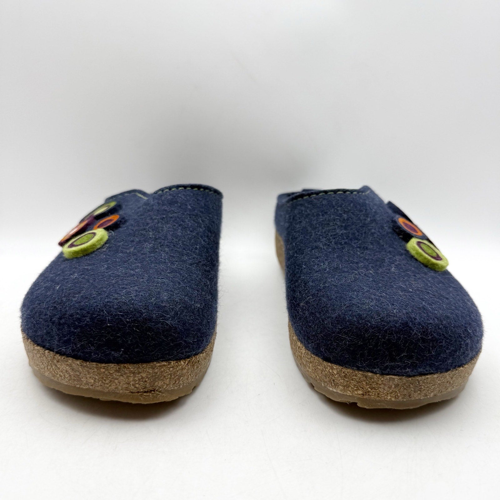 Haflinger Womens Chloe Slippers EU 39 US 8 Blue Wool Felt Appliqués NWOB