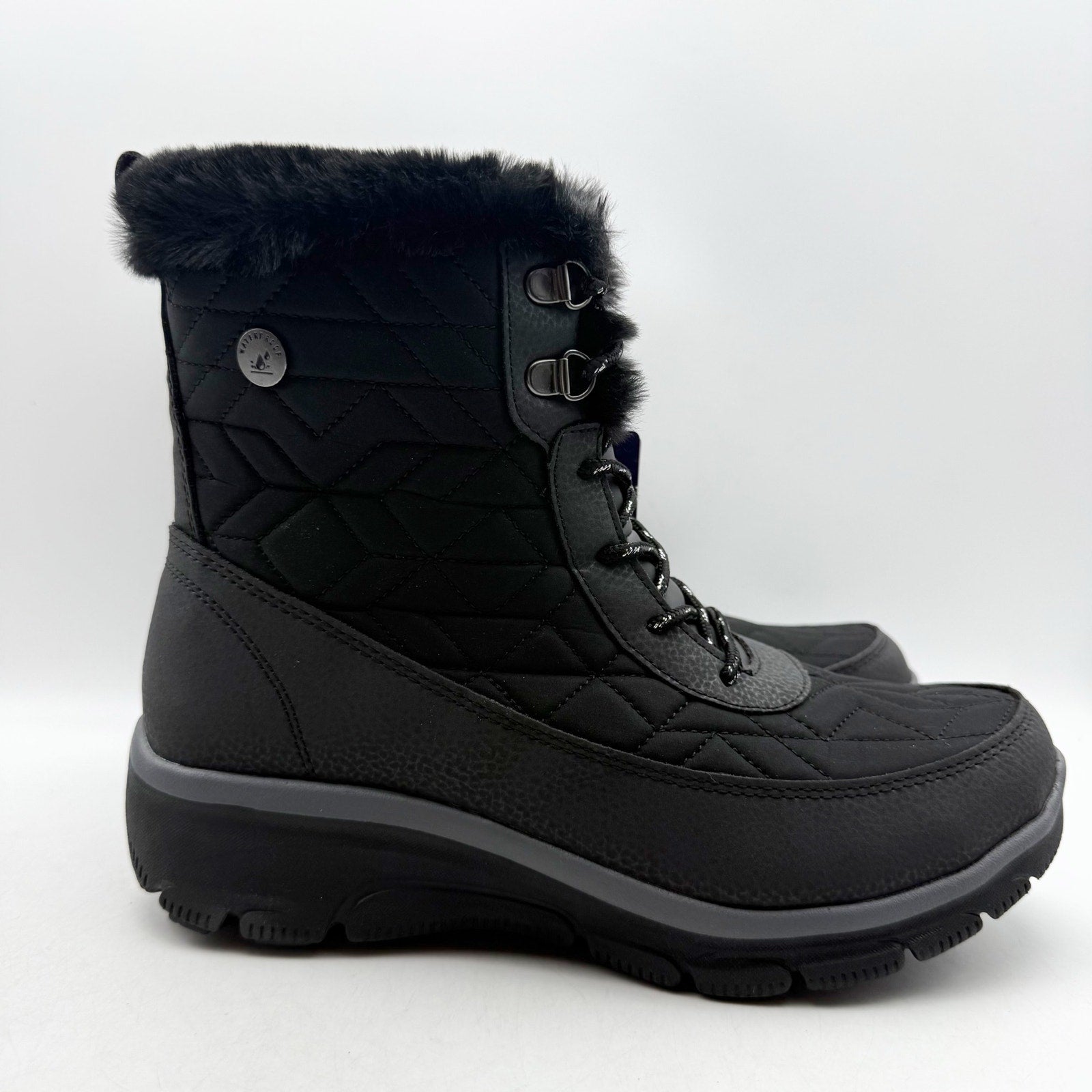 Skechers Womens Easy Going Frostline Winter Boots US 8.5 Black Waterproof NWT