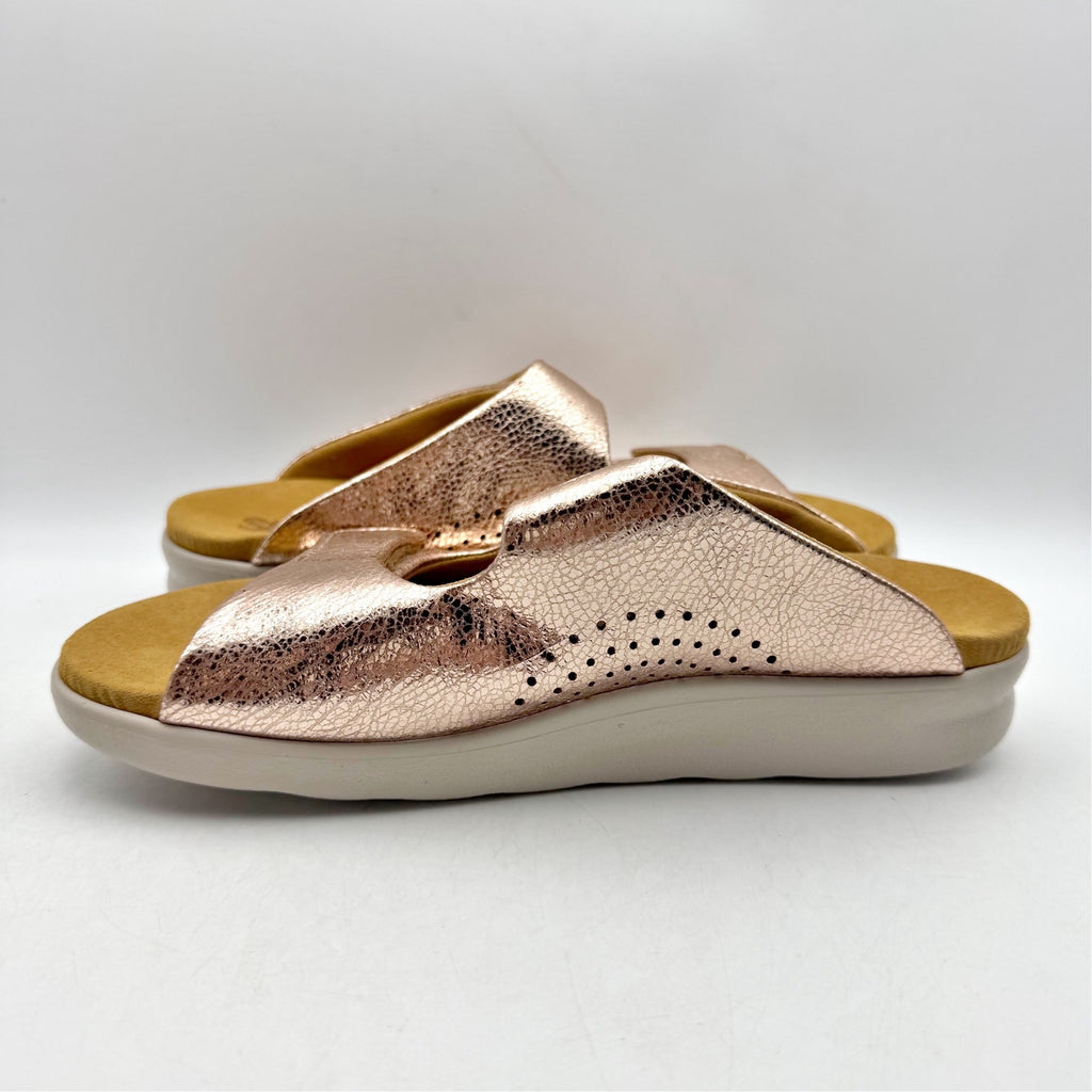 SAS Womens Cozy Adjustable Slide Sandals Size 9 Wide Pink Metallic Leather NIB