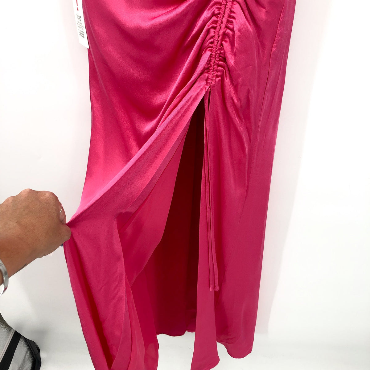 BARDOT Women's Zadie Midi Dress XS US 4 Raspberry Pink Satin Ruched NWT