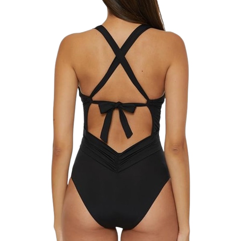 BECCA Women's Twist Cut-Out One Piece Swimsuit Medium Black Color Code NWT