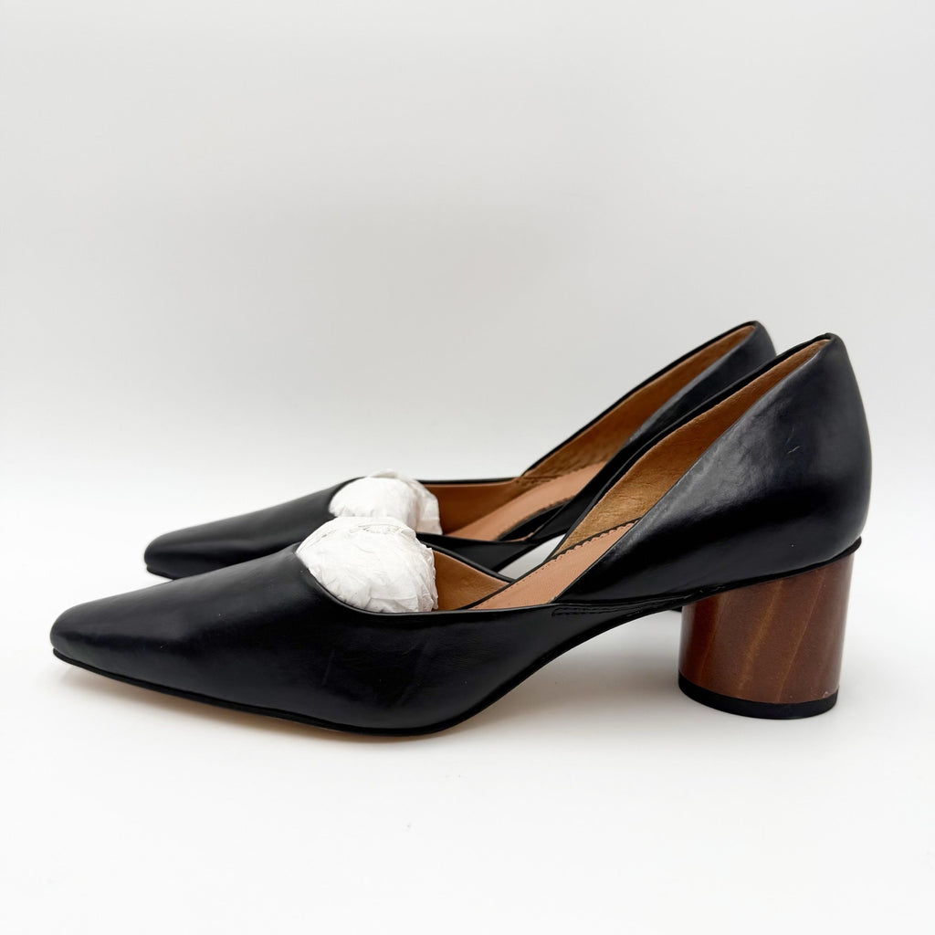 Franco Sarto Womens Rita Pumps Size 6 M EU 36 Black Leather Wood Heel NIB