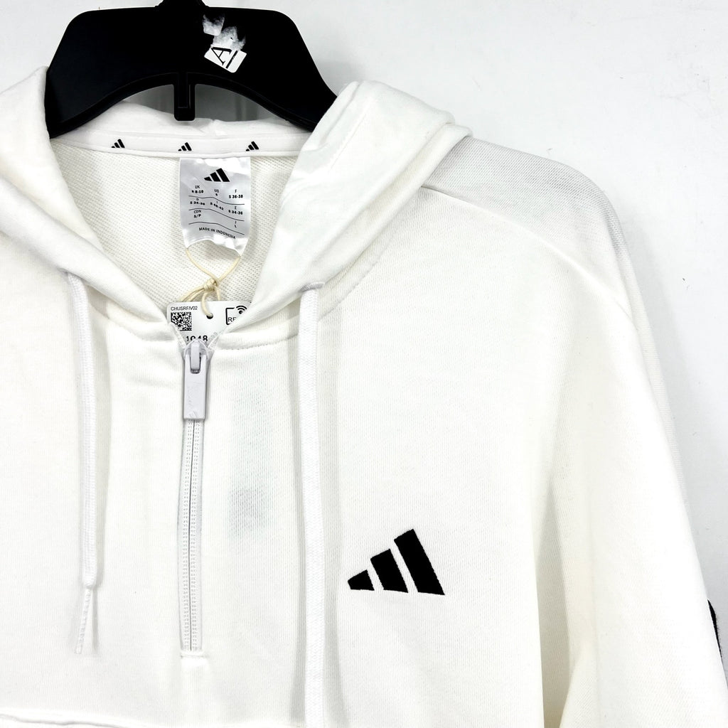 ADIDAS Essentials 3-Stripes French Terry Quarter-Zip Hoodie Small White NWT
