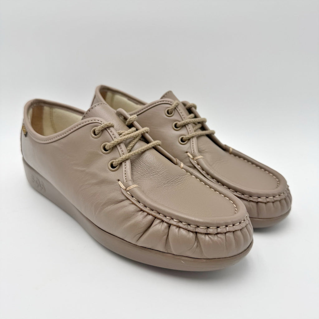 SAS Womens Siesta Comfort Tie Wedge Shoes US 7 M Mocha Tan Leather NIB