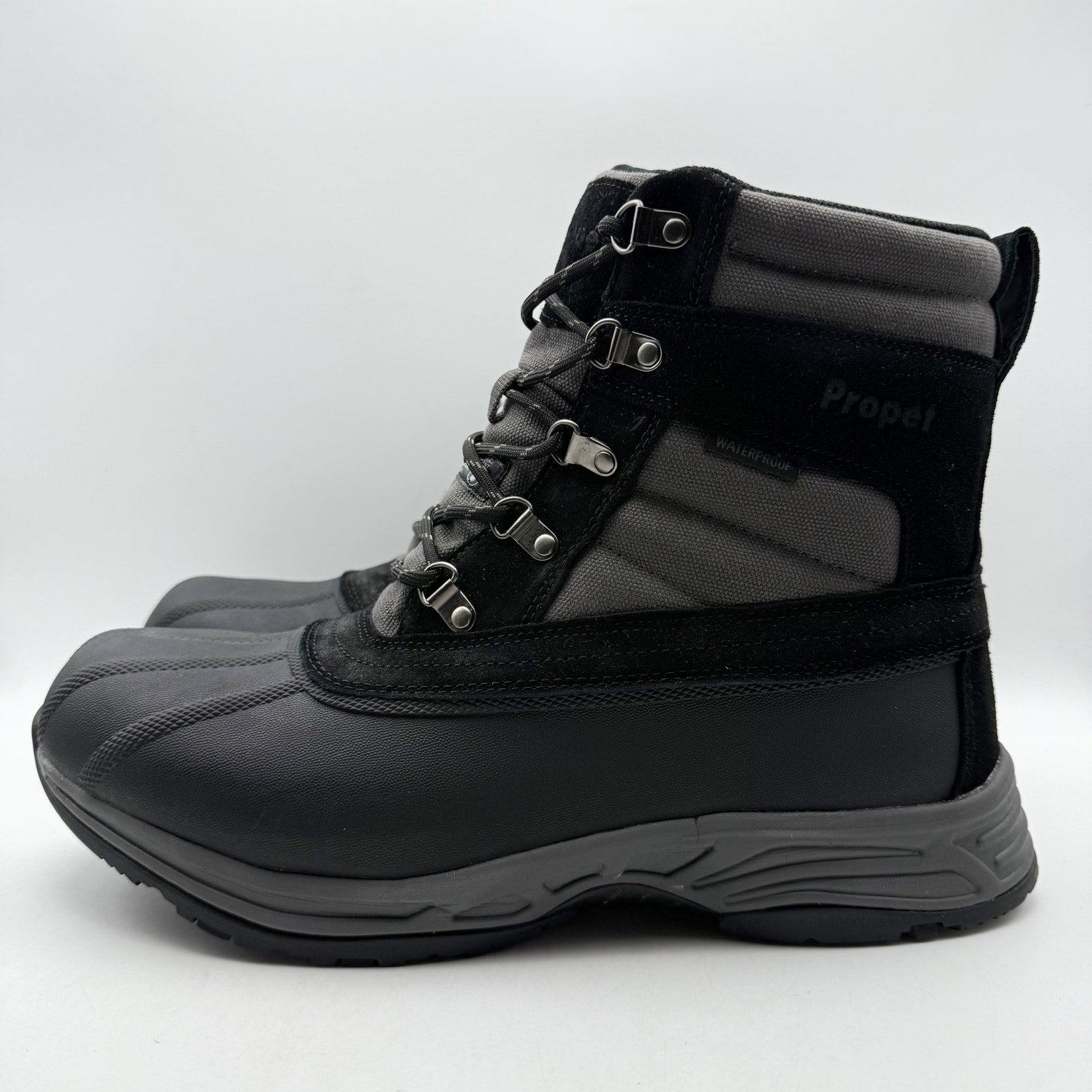 Propet Mens Cortland Boots US 12 XW EU 45.5 Black Canvas Waterproof NIB