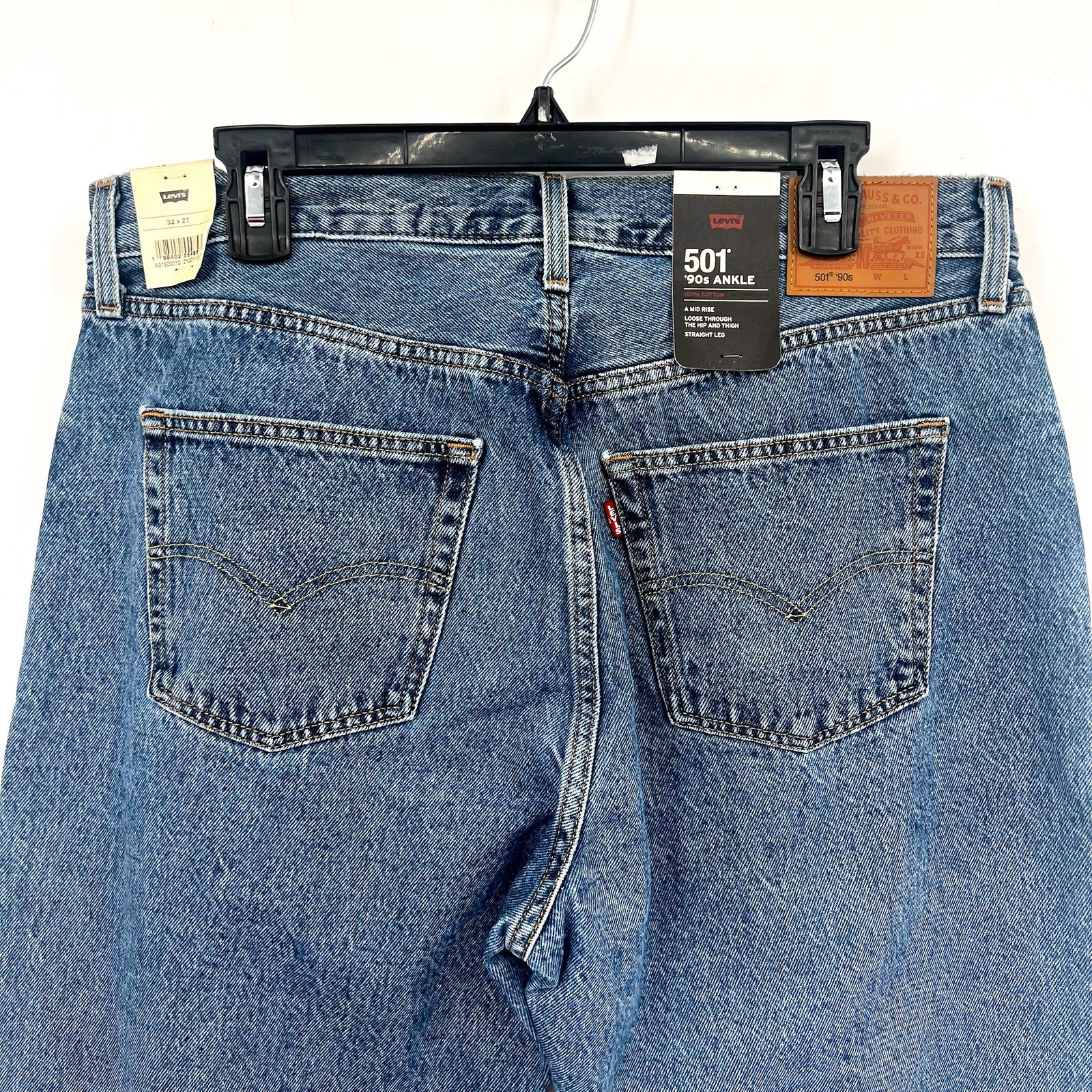 LEVI'S Womens 501 90s Ankle Jeans 32x27 US 14 Blue Shout Out Stone A91500010 NWT
