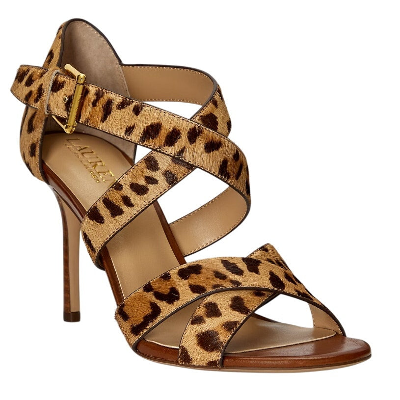 Lauren Ralph Lauren Womens Gisella Heel Sandals US 9.5 Tan Cheetah Haircalf NWOB
