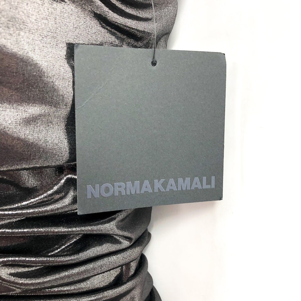 NORMA KAMALI Diana One Shoulder Gown XS Grey Metallic Ruched Midi NWT