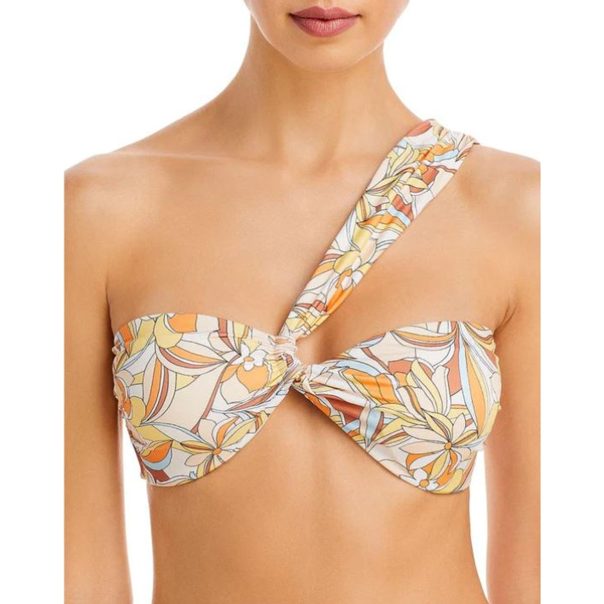 L*Space Womens Mick Bikini Top XL Yellow Mod Print Floral One Shoulder NWOT