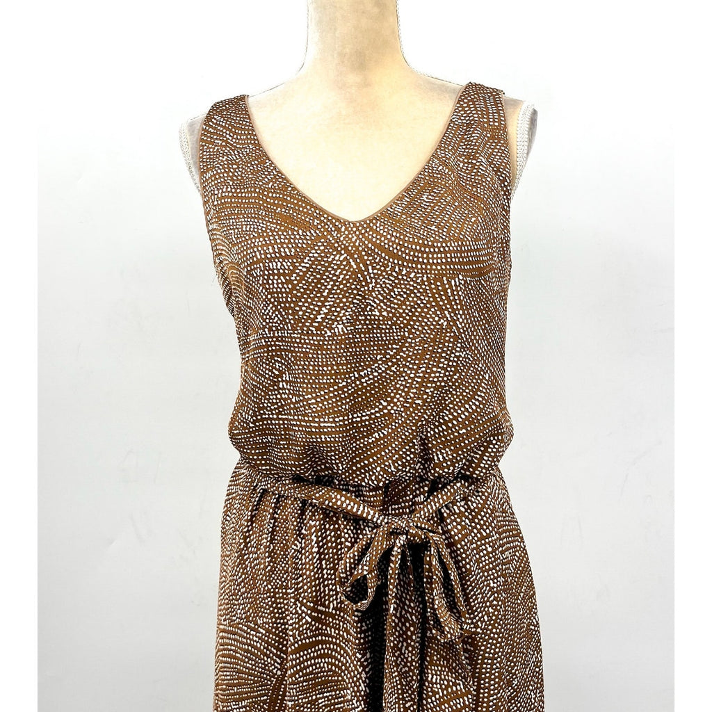 NIC+ZOE Womens Swirling Sands Bianca Dress Large Neutral Tan White Tank NWT