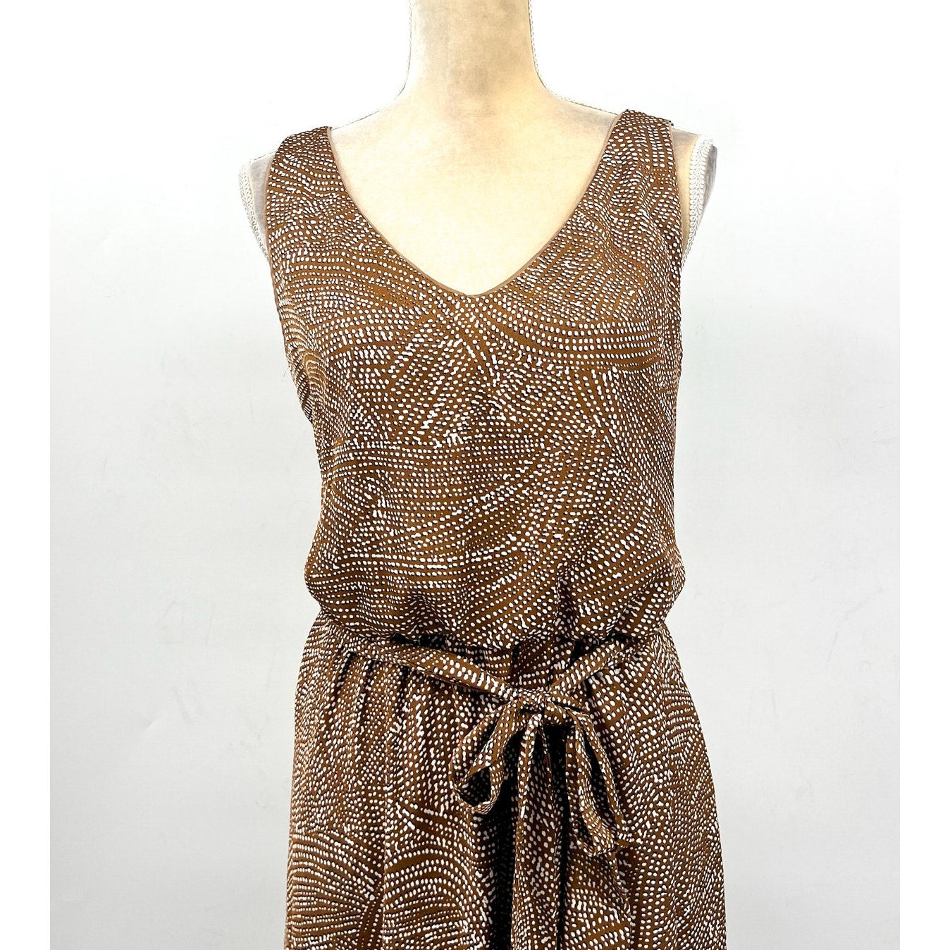 NIC+ZOE Womens Swirling Sands Bianca Dress Large Neutral Tan White Tank NWT