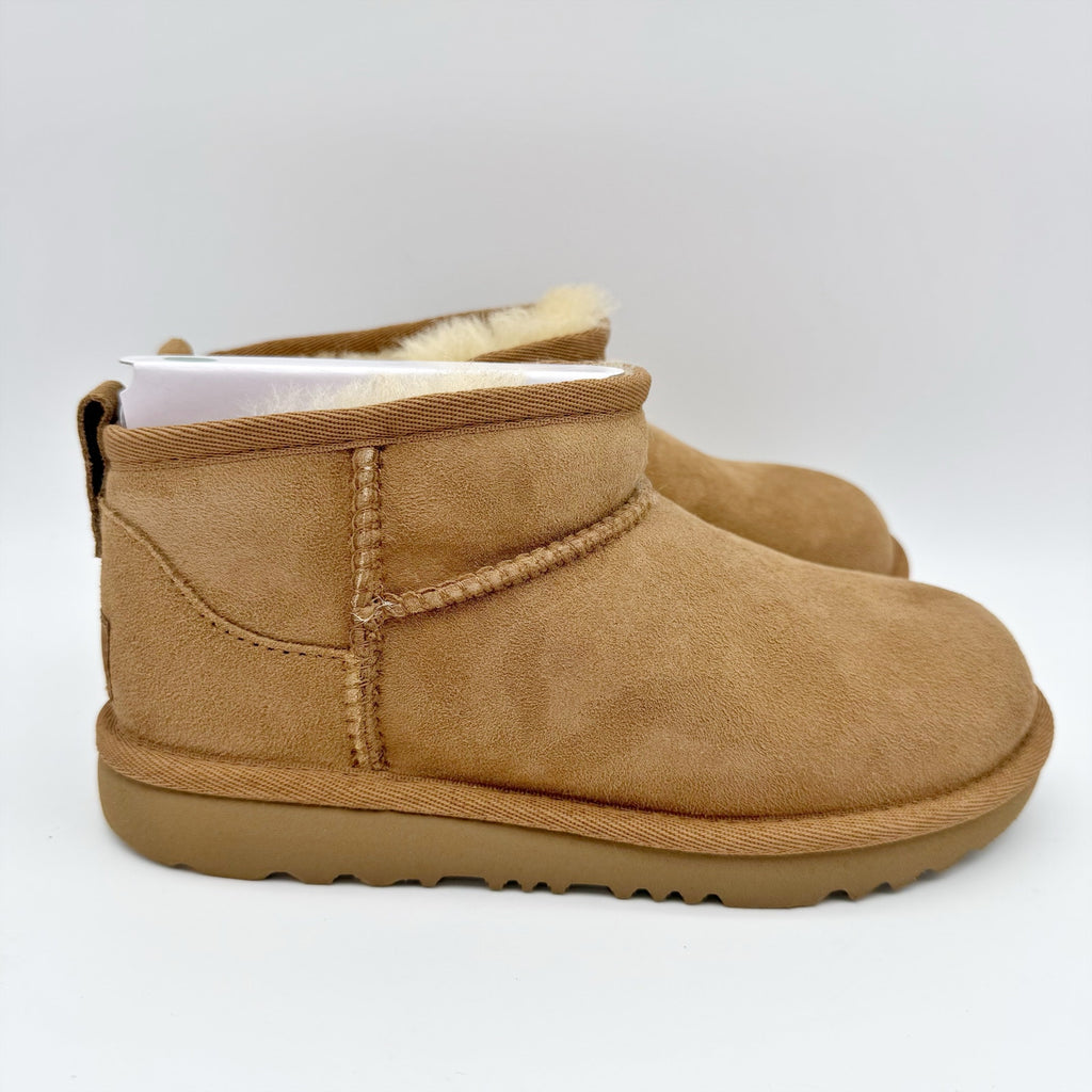 UGG Kids Classic Ultra Mini Boot US 1 EU 32.5 Chestnut Brown Sheepskin Suede NIB