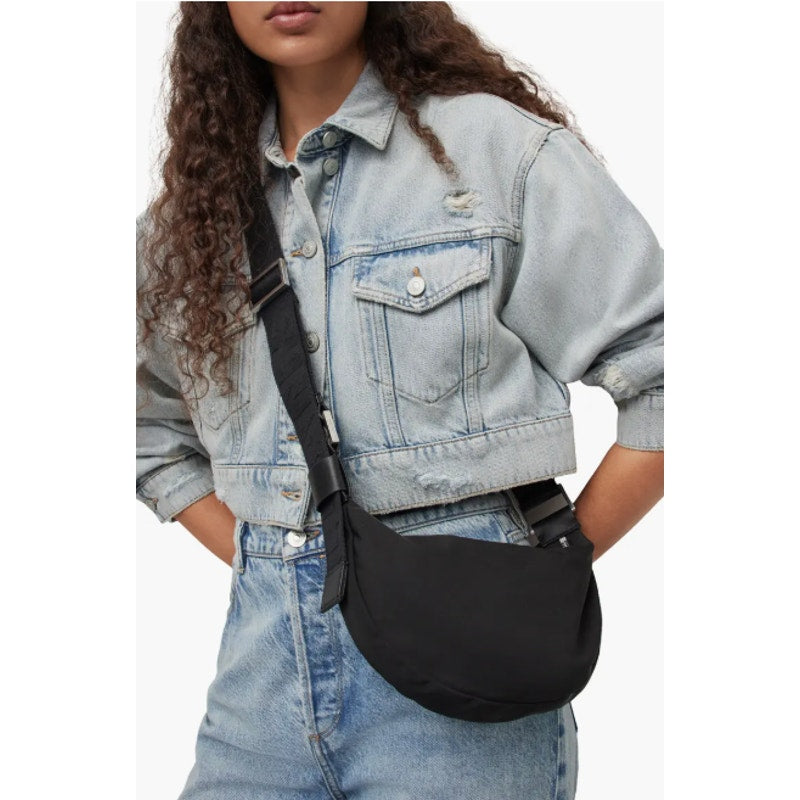ALL SAINTS Women's Half Moon Nylon Crossbody Bag Small Black NWOT