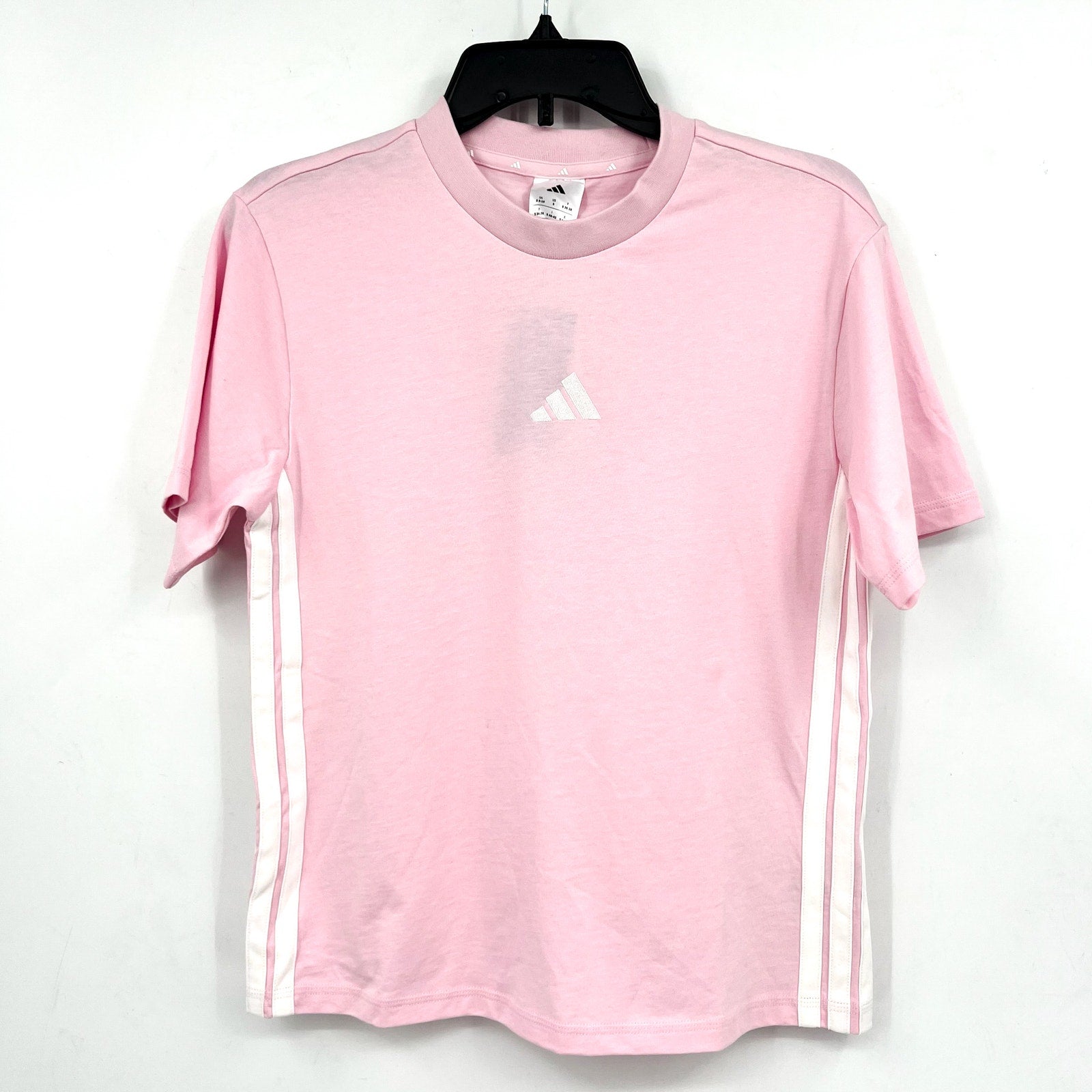 ADIDAS Women's Essentials 3-Stripes Cotton Tee Small Pink White Short Sleeve NWT
