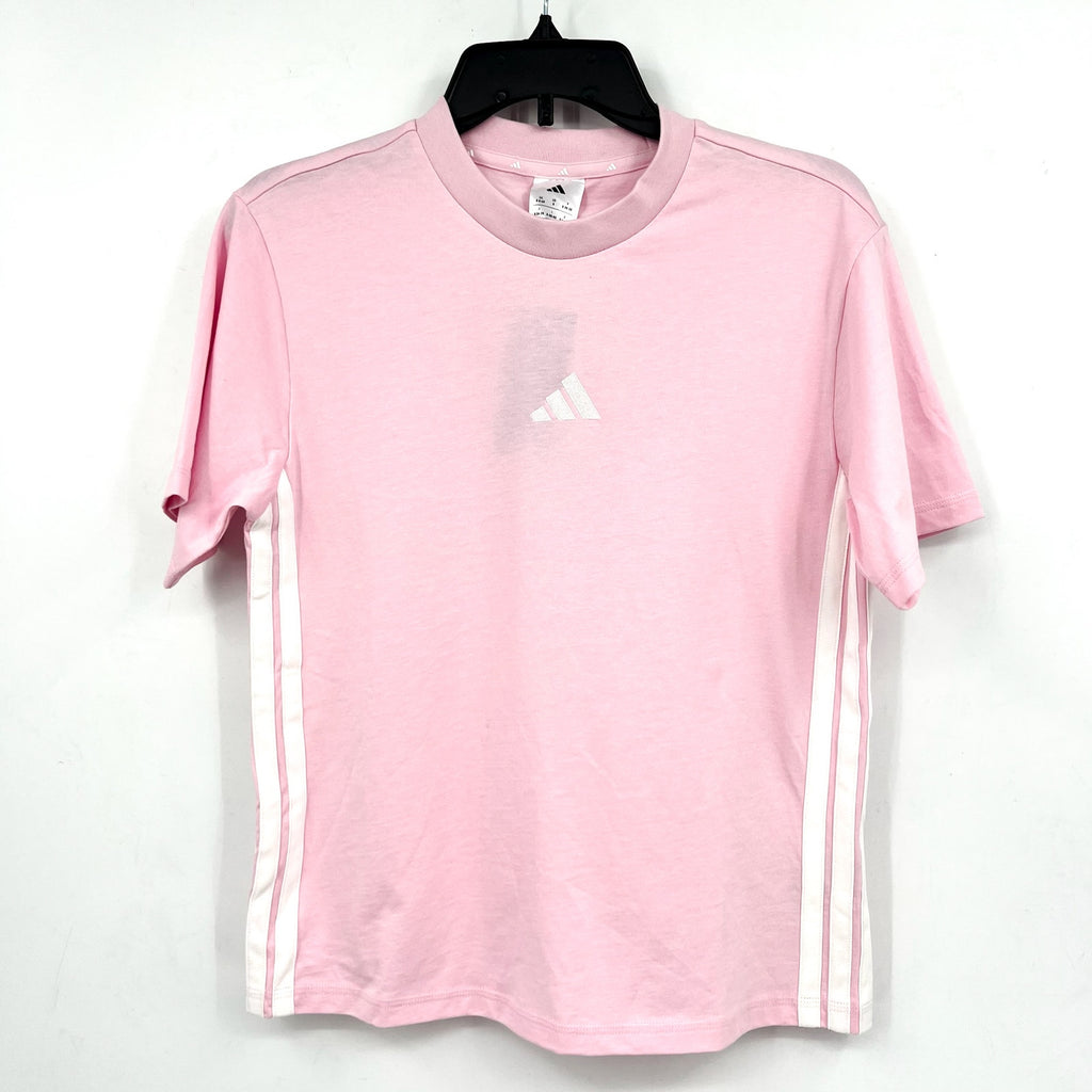 ADIDAS Women's Essentials 3-Stripes Cotton Tee Small Pink White Short Sleeve NWT
