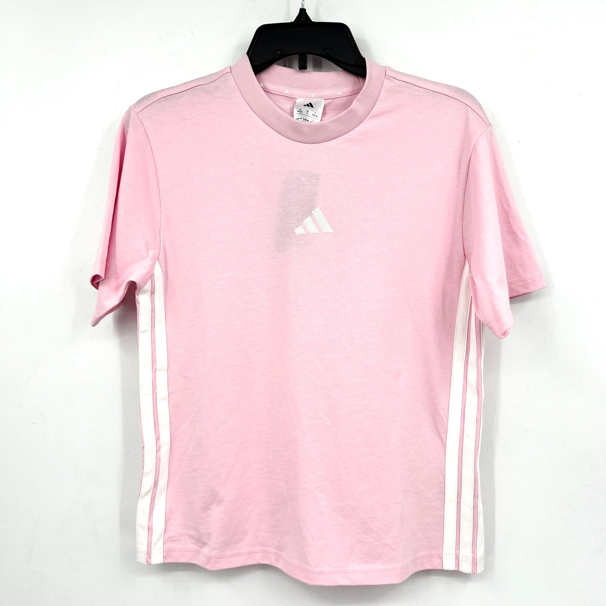 ADIDAS Women's Essentials 3-Stripes Cotton Tee Small Pink White Short Sleeve NWT