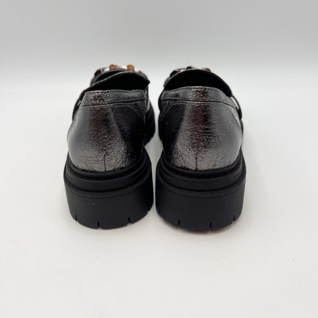 Micheal Kors Womens Parker Lug Loafers Size 6 M Metallic Grey NWOB