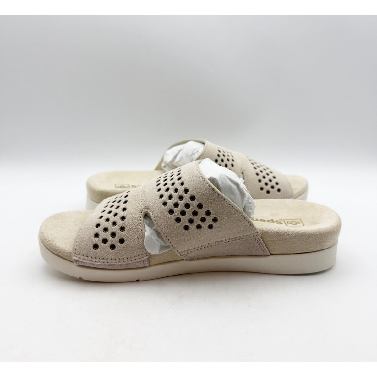 SPENCO Women's Twilight Stud Sandals Size 5.5 WIDE EU 35.5W Cream Slip On NIB