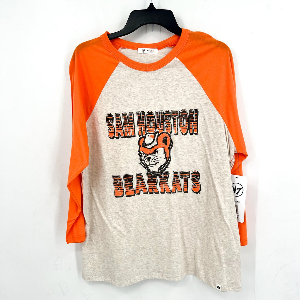 47 BRAND Womens Sam Houston Bearkats Baseball Tee XL Grey Orange Raglan NWT