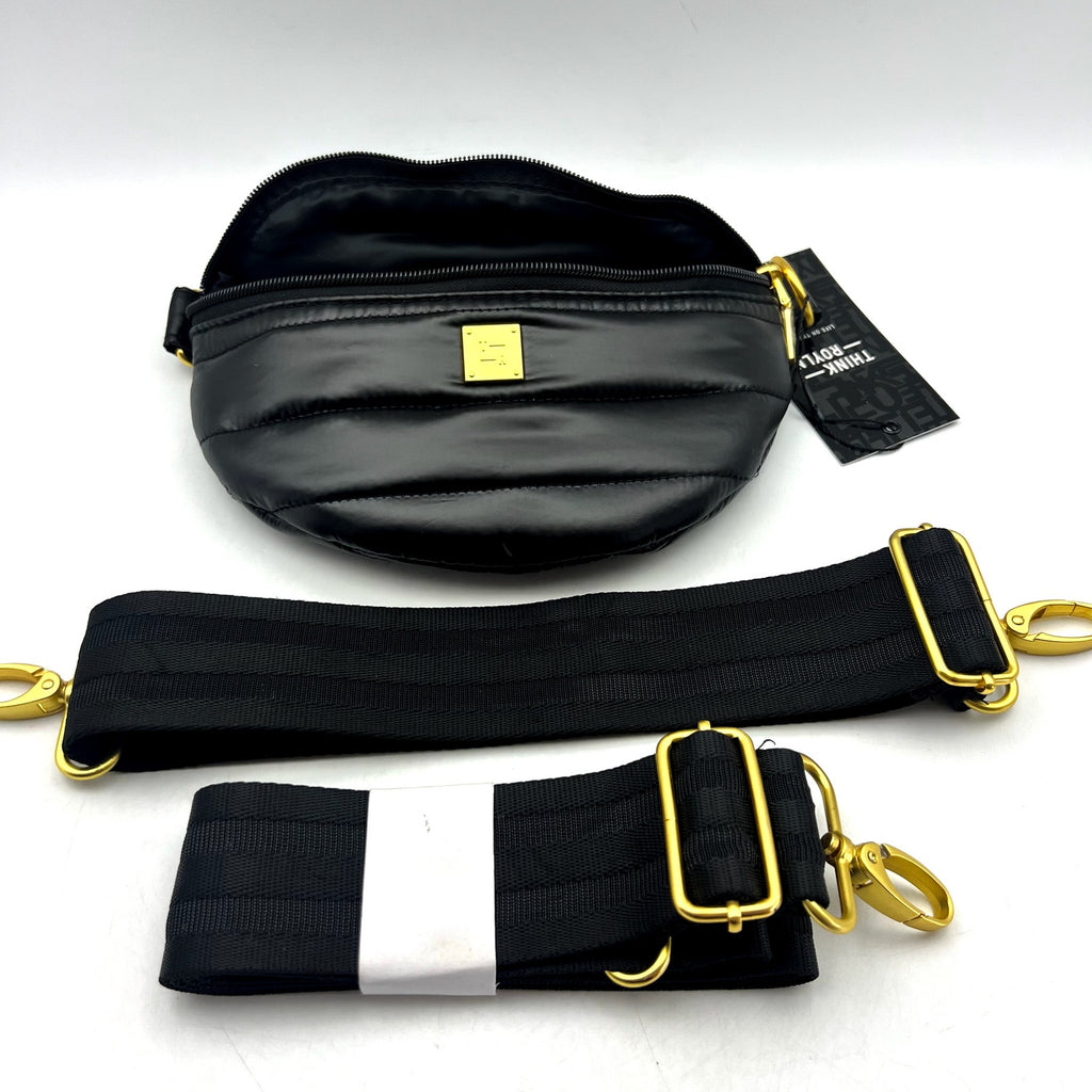 THINK ROYLN Women's Shining Star Crossbody Belt Bag Shiny Black NWT