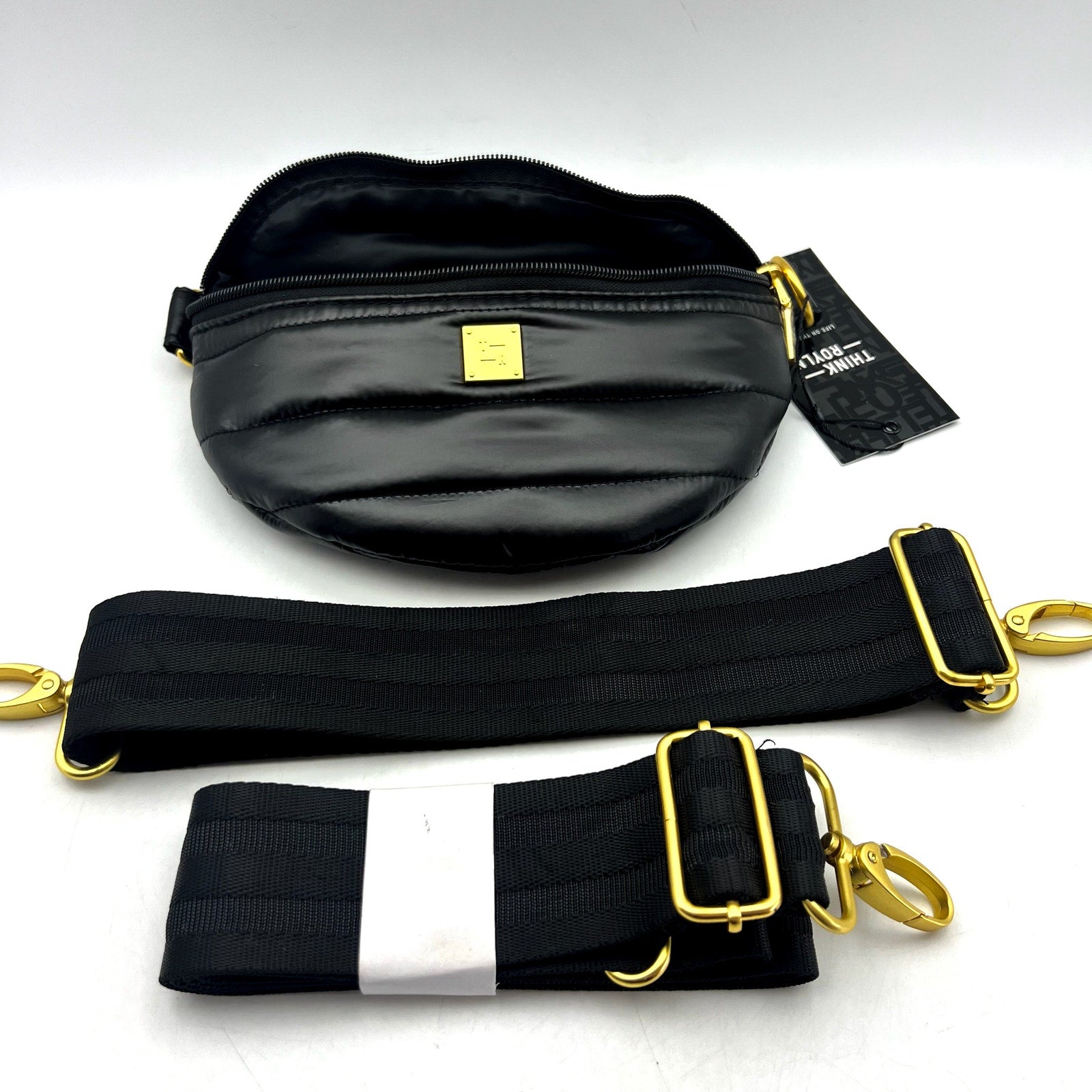THINK ROYLN Women's Shining Star Crossbody Belt Bag Shiny Black NWT