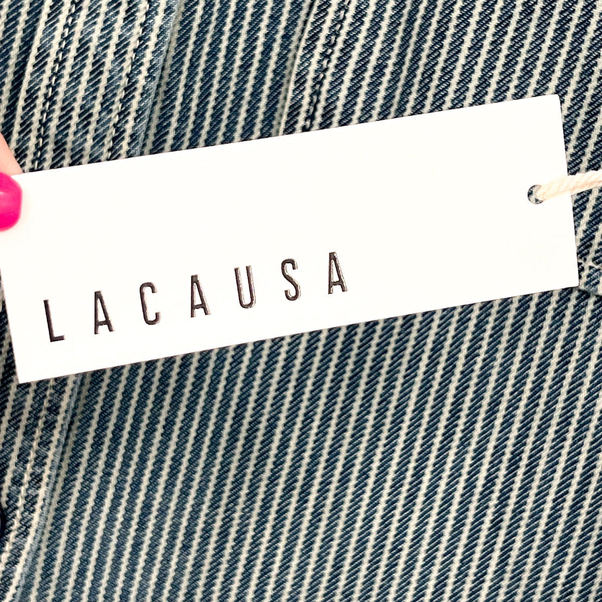 LACAUSA Women's Railroad Lucky Jumpsuit XS Blue Sea Salt Stripe Short Sleeve NWT