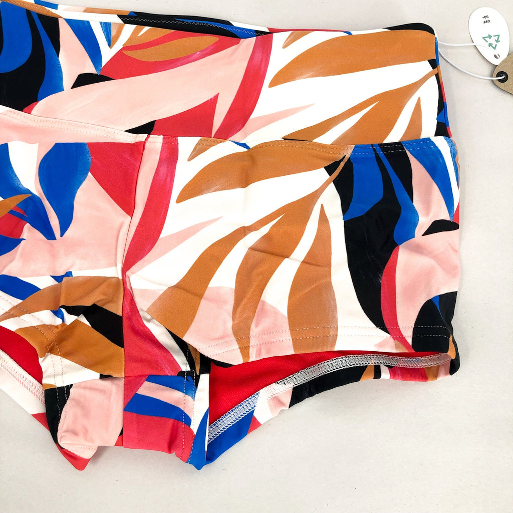 PRANA Women's Datum Swim Bottoms XS Red Tropics Print Floral Boy Short NWT